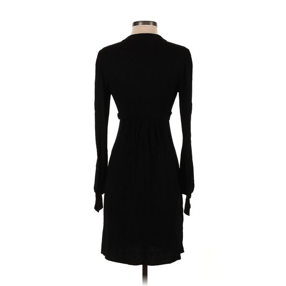 BCBG Belted Black Small Petite SP Casual V-Neck Lace Accent Dress - Picture 2 of 4